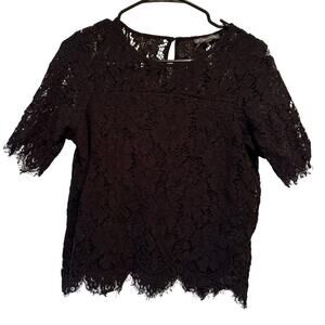 Adrianna Papell Womens Short Sleeve Lace Blouse Size S Black Top Classic Formal